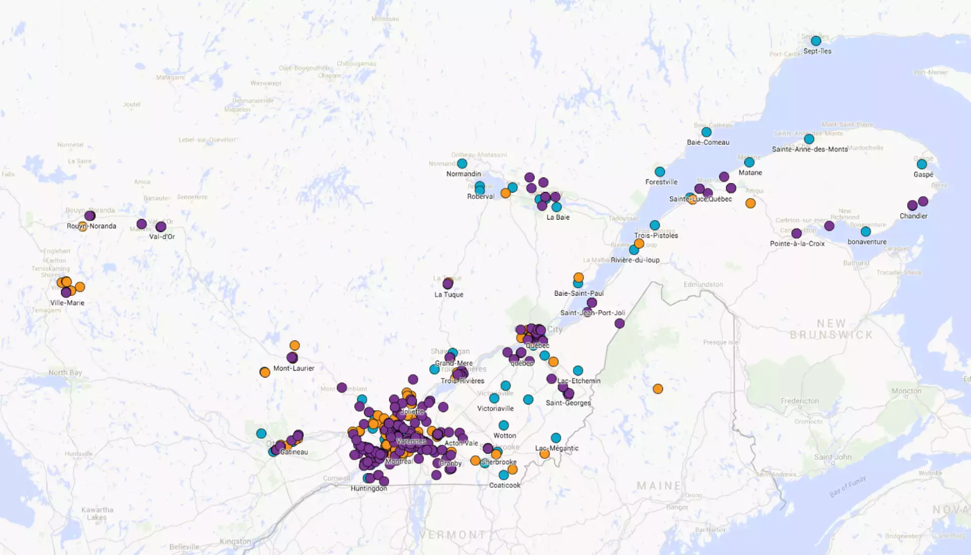 Carte des clients Amisgest au Québec