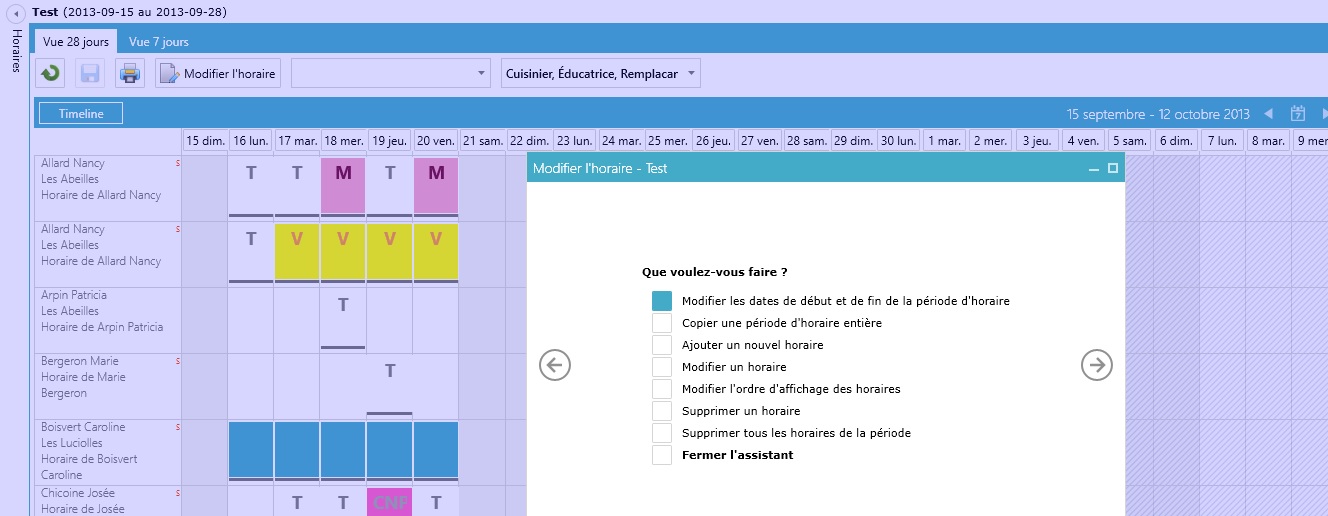 Capture d'écran : horaire des éducatrices dans le module de gestion des horaires