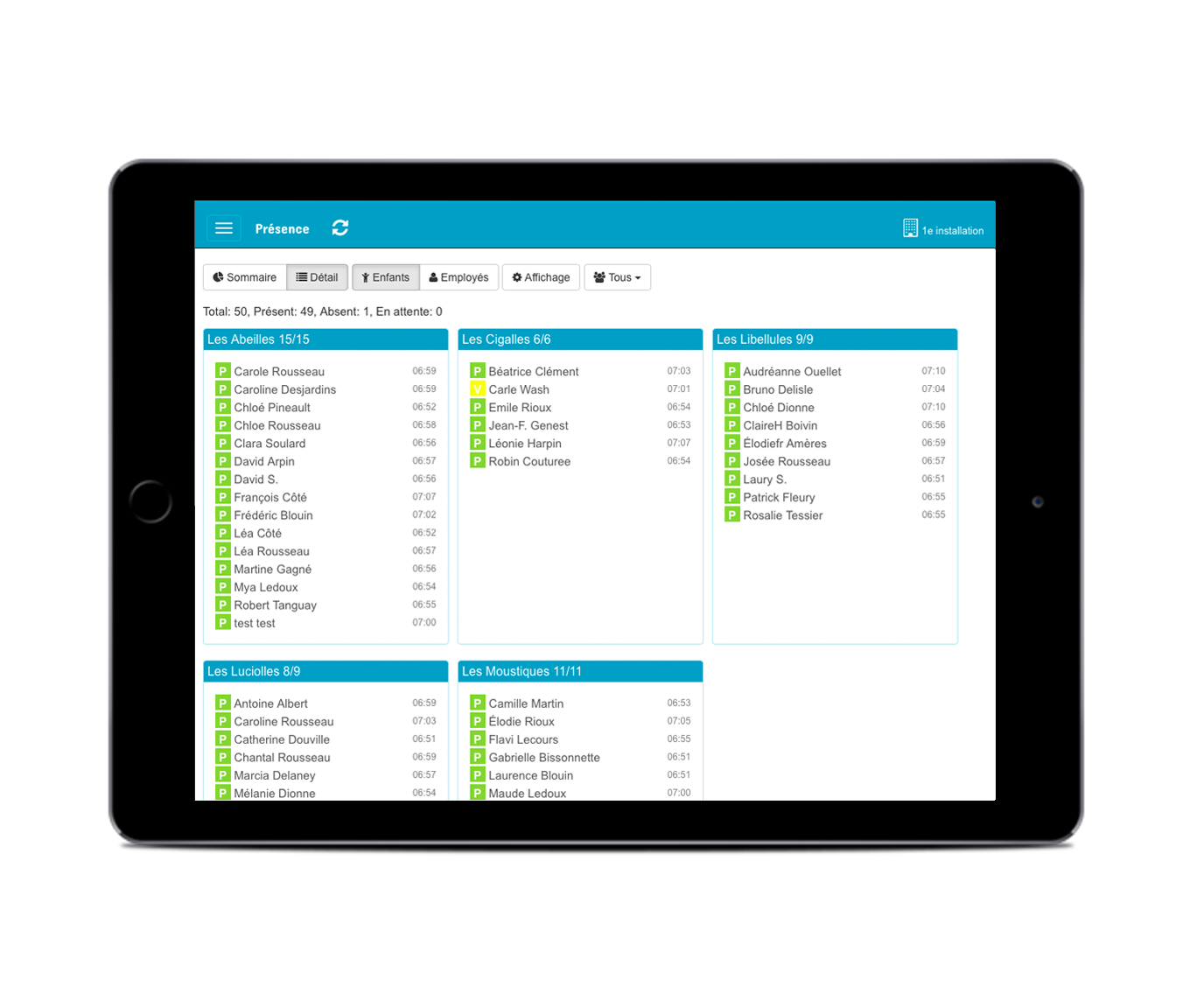 Amisgest sur iPad : liste des présences
