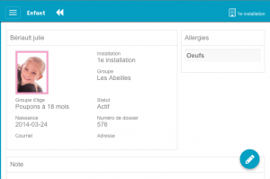 Application mobile Amisgest : fiche d'un enfant