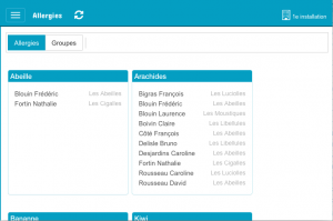 Application mobile Amisgest : liste des allergies des enfants