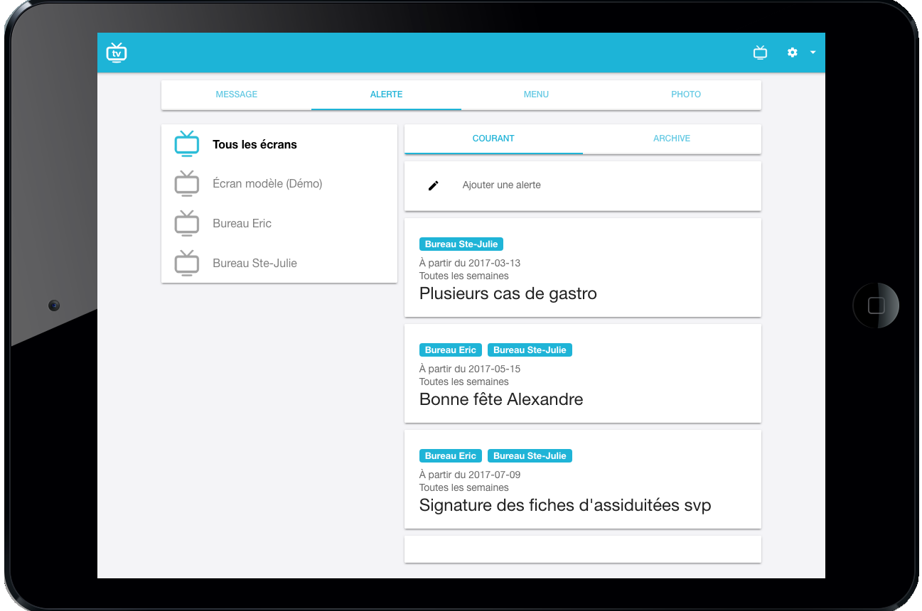 Interface de configuration de l'Amisgest TV
