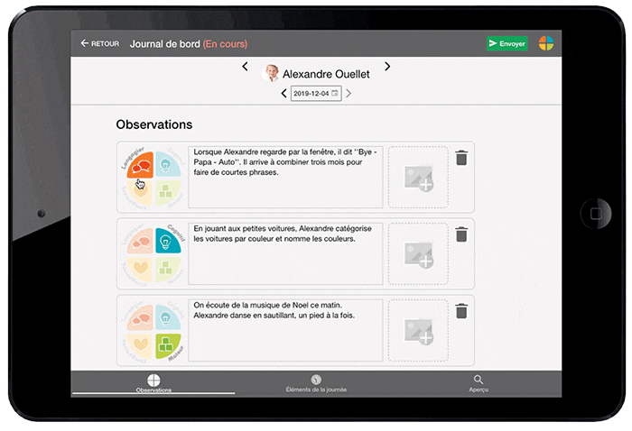 Journal de bord À Petits Pas sur iPad : observations d'un enfant