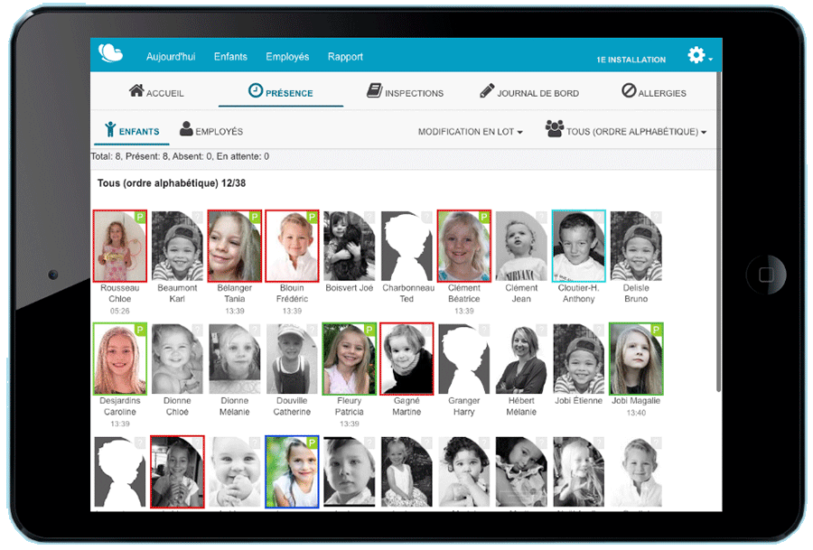 Présences des enfants - Service Amisgest sur tablette